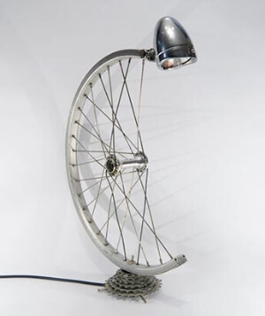 A bicycle wheel modified into a lamp