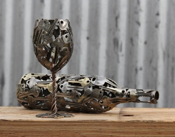 Keys converted into a wine-and-glass sculpture