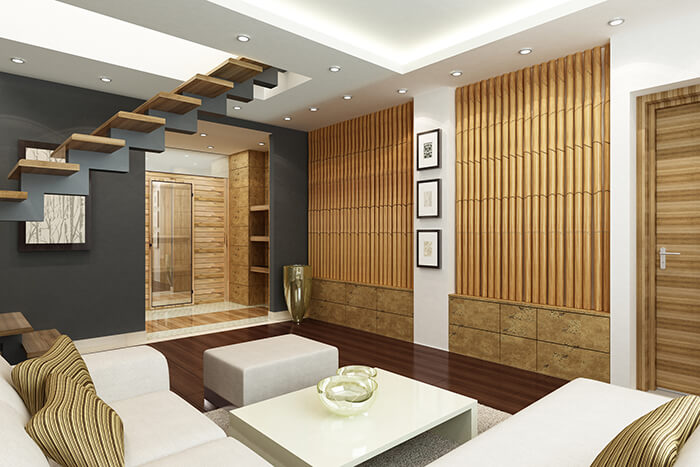 Bamboo wall in home uses sustainable materials