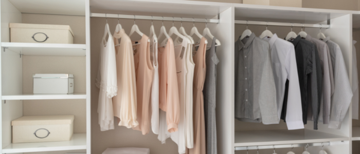 color coordinated clothes in closet 