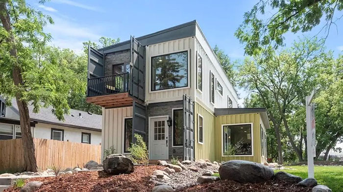 green and grey shipping container home