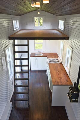 The "double-loft" tiny home, kitchen overview