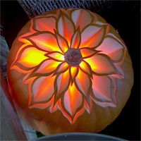 A beautiful carving of a flower on a pumpkin