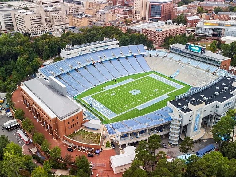 Aerial view of Kenan Memorial Stadium, home of the North Carolina Tar Heels football team