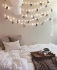 Dorm Room Decorated With Light Strings