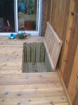 Storage Stored Within Deck or Patio Floor Boards