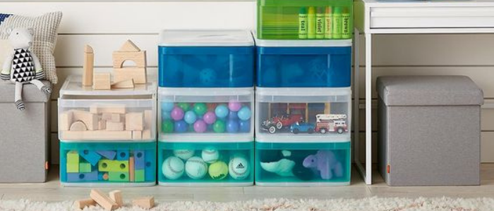 stackable plastic storage containers for children's toys
