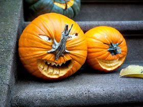 A creepy pumpkin whose stem acts as a nose