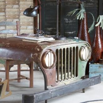 An old jeep converted into a work desk